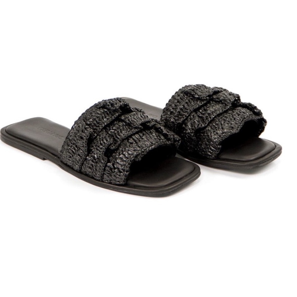 FARM Rio Black Crochet Ruffle Slide